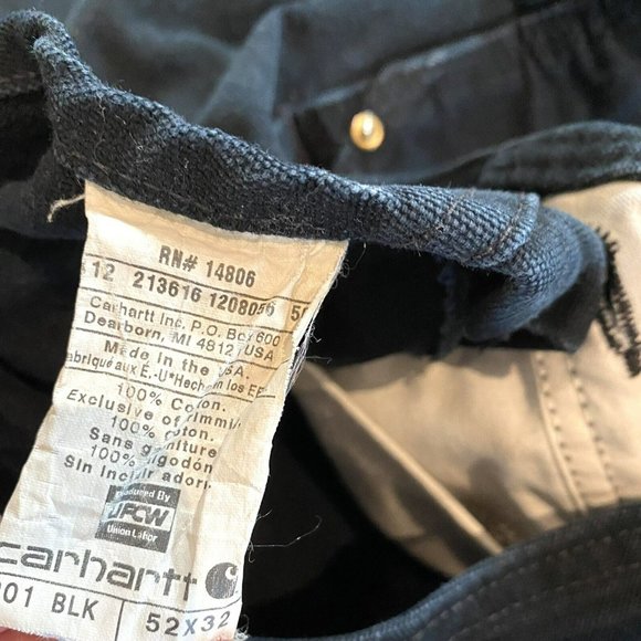 CARHARTT Vintage OVERALLS CARPENTER DOUBLE KNEE Black Distressed Mens 52 x 32 - Picture 7 of 7